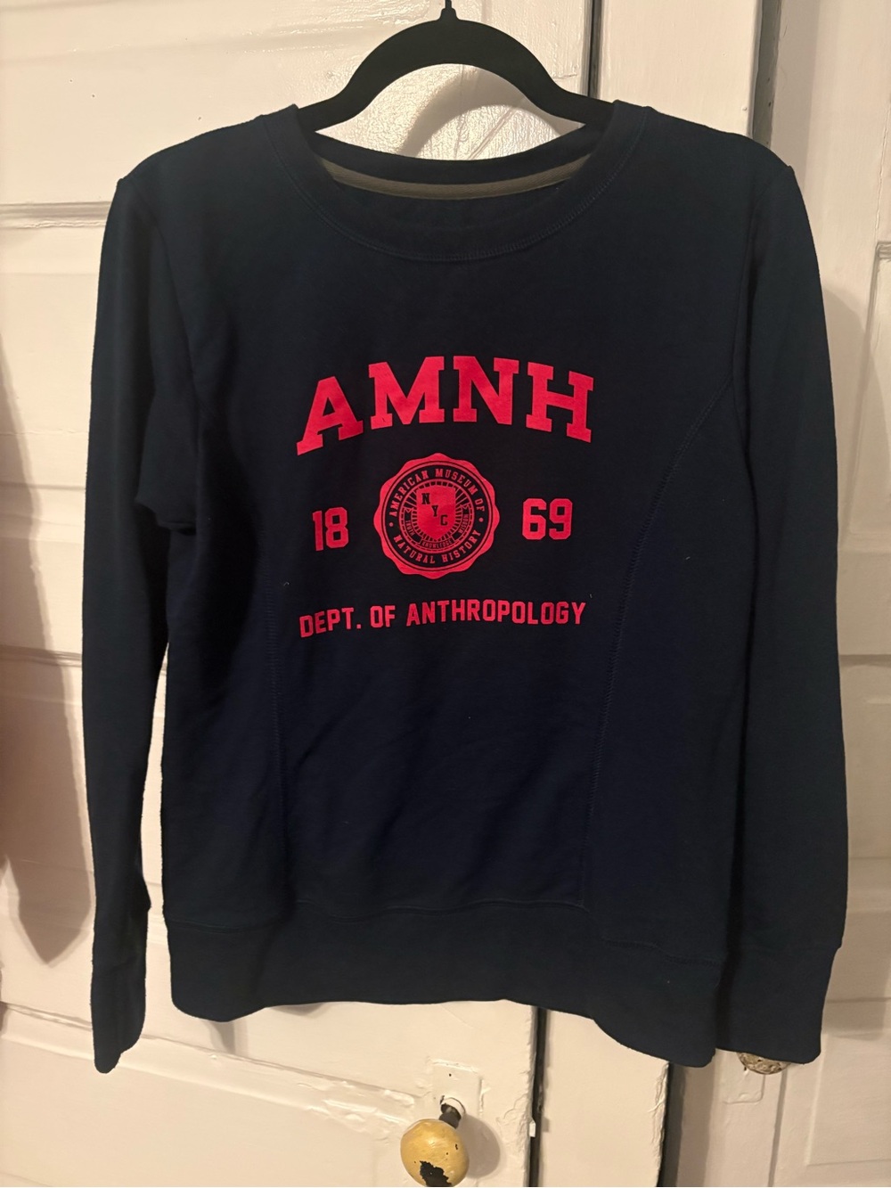 Navy sweatshirt: American Museum of Natural History NYC anthropology, womens S